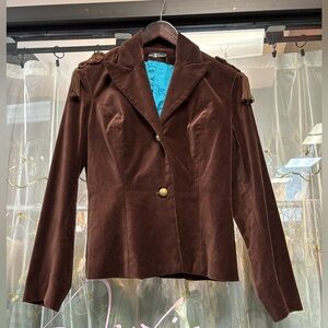 vintage military inspired brown velvet tassel blazer made in paris